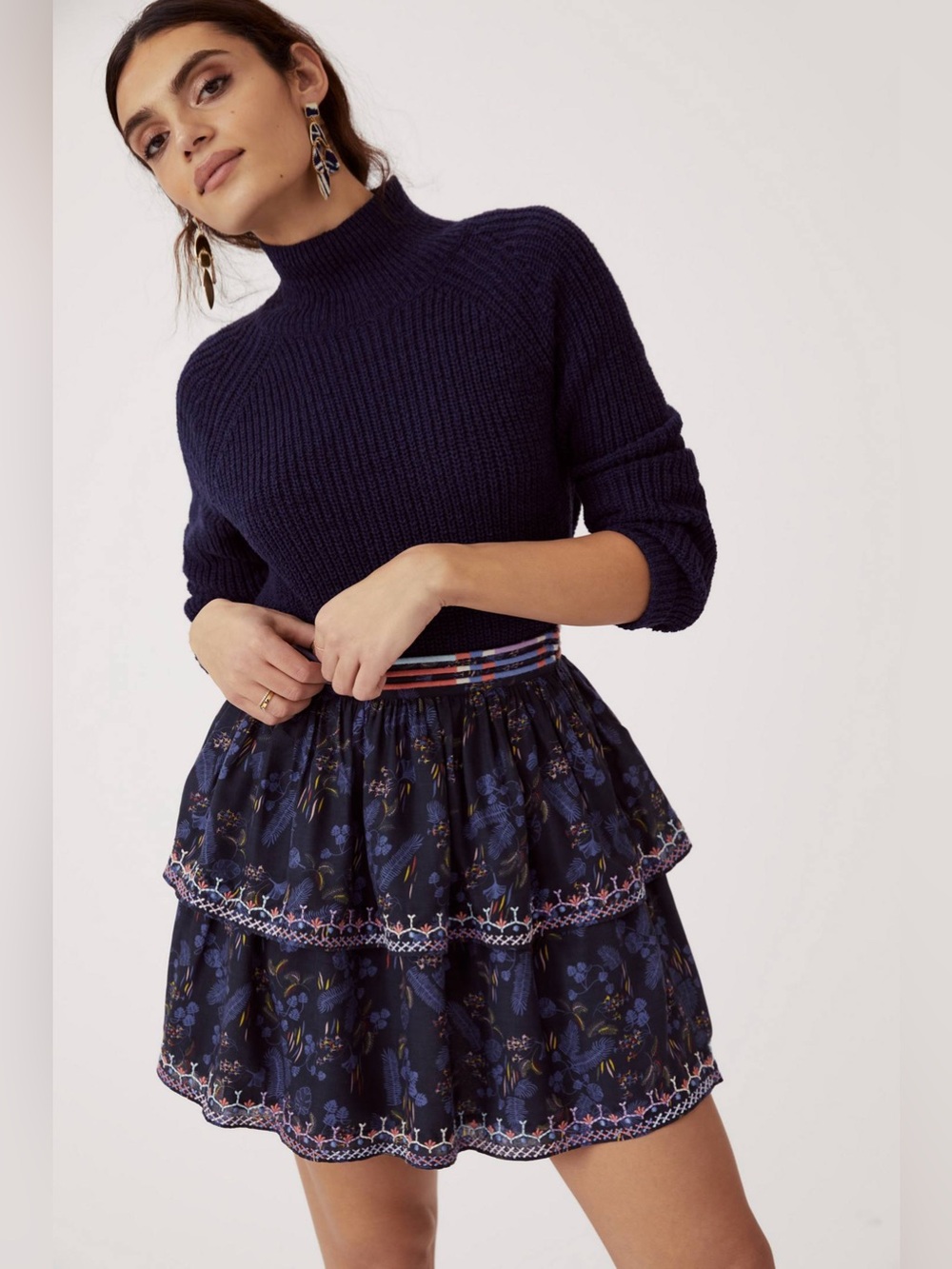 Let Me Be Tiered Boho Mini Skirt Size XL Pull On Casual Floral NWT Chic Comfy